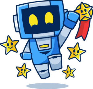 Illustration of robot jumping with stars around.